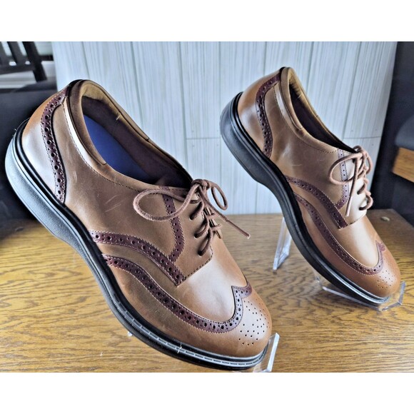 Dr. Comfort Wing Oxfords Dress Shoes Mens Size 8.5 W Wide Brown Leather Wingtip - Picture 2 of 8